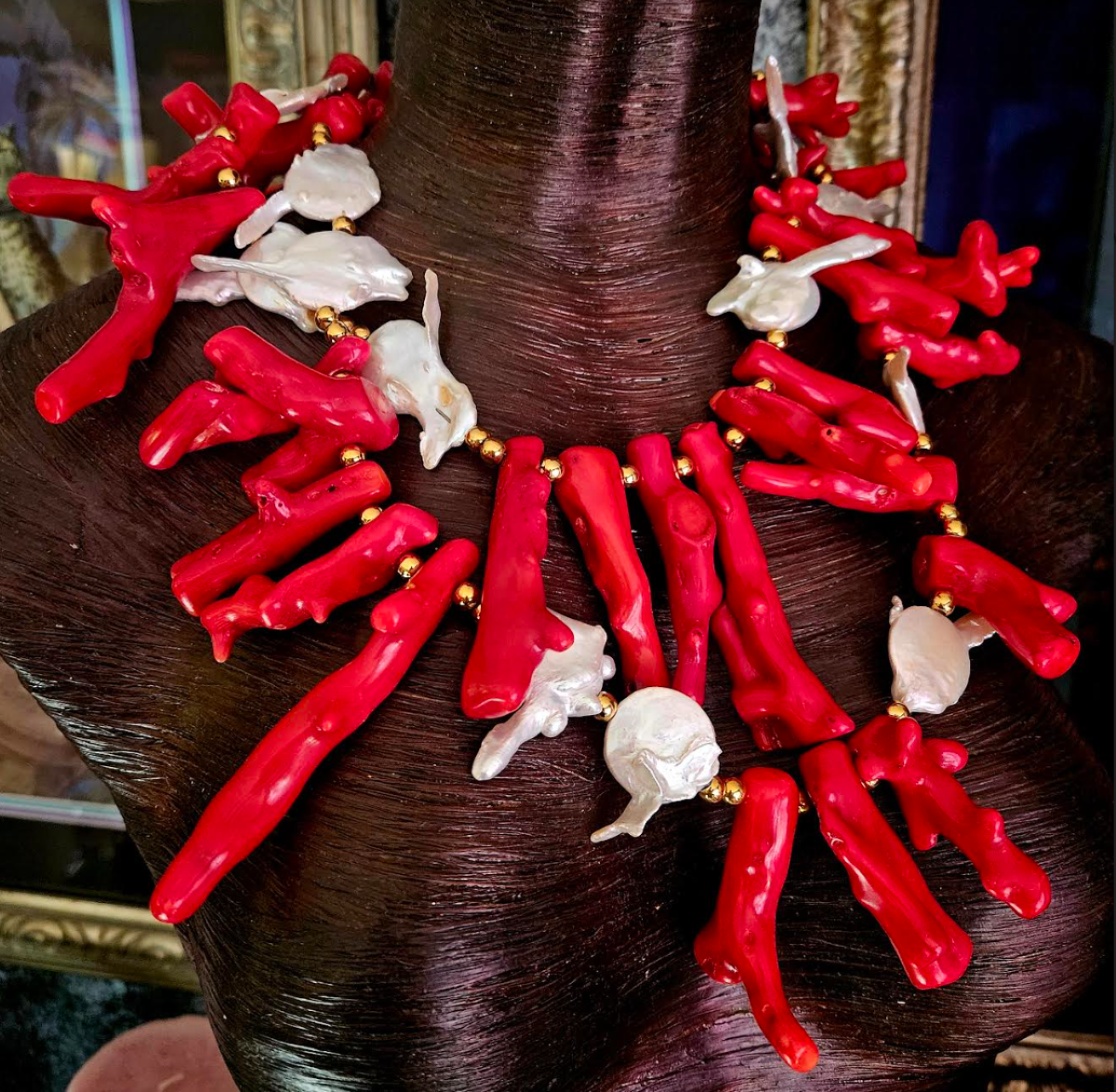 Red Branch Coral & Baroque Pearl Luxury Necklace -Fine Luxury Jewelry