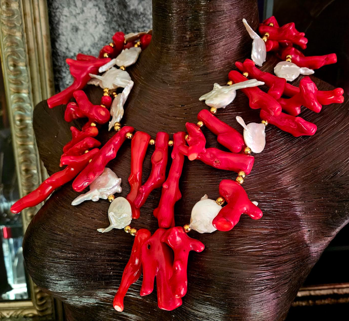 Red Branch Coral & Baroque Pearl Luxury Necklace -Fine Luxury Jewelry