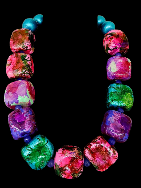 Hand Sculpted Alcohol Ink Statement Necklace - Luxe Wearable Art