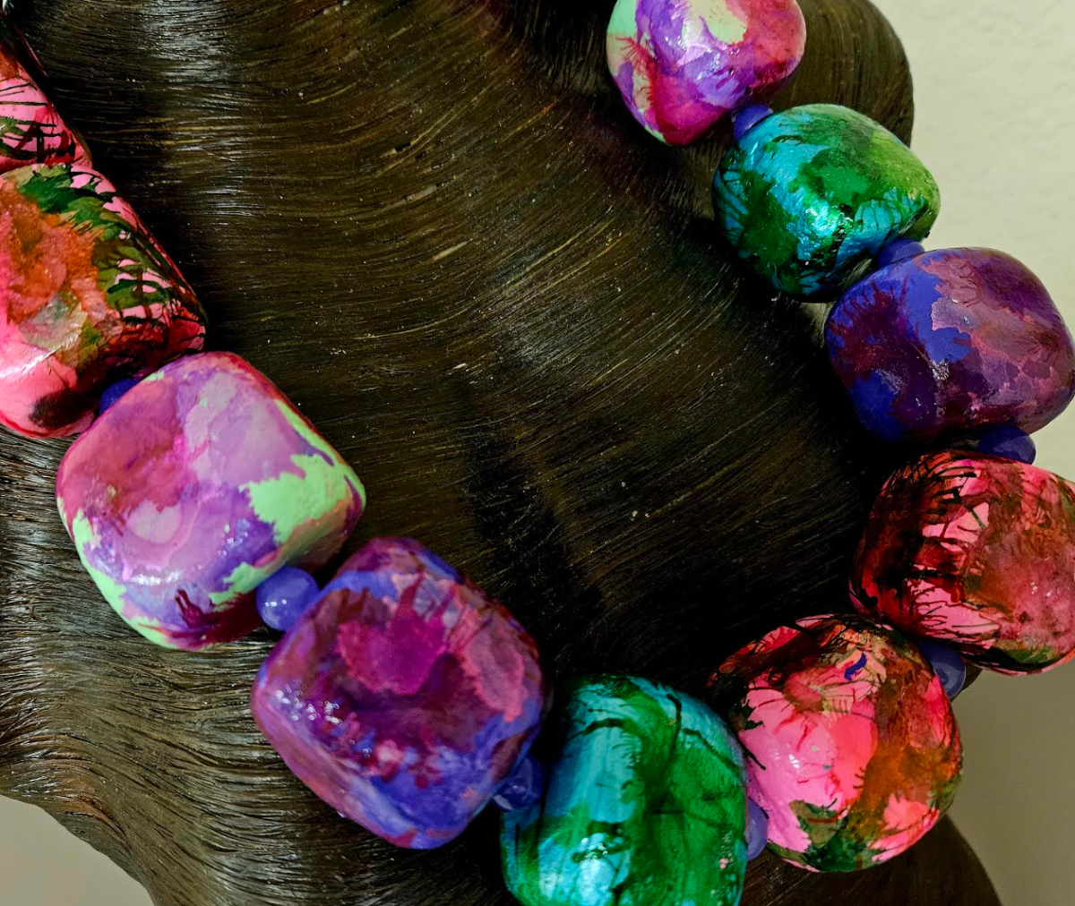 Hand Sculpted Alcohol Ink Statement Necklace - Luxe Wearable Art