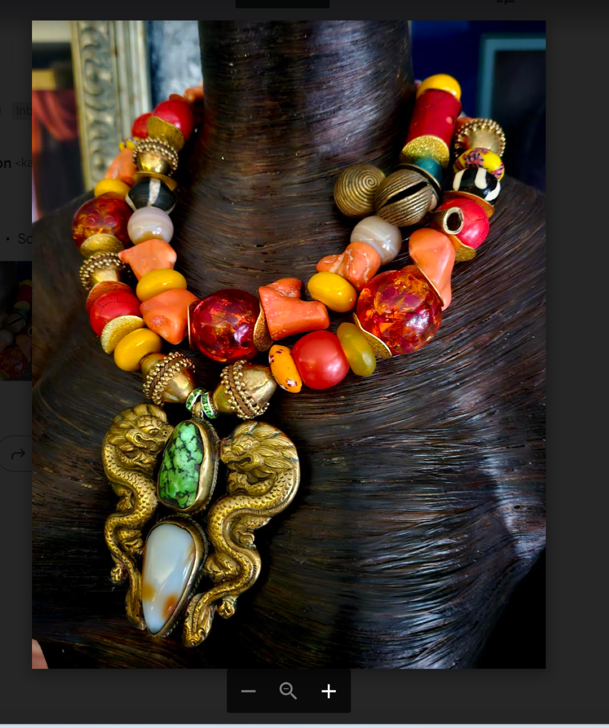 Two-Strand Tribal Beaded Statement Necklace – Repousse Dragon Pendant