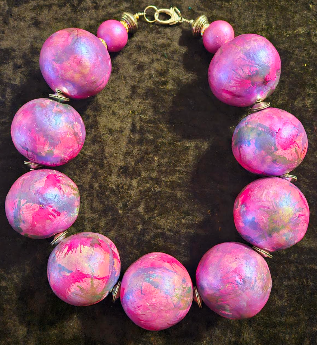 Chest Piece Sculpted Oversized Beads Purple Fuchsia, Statement Neck