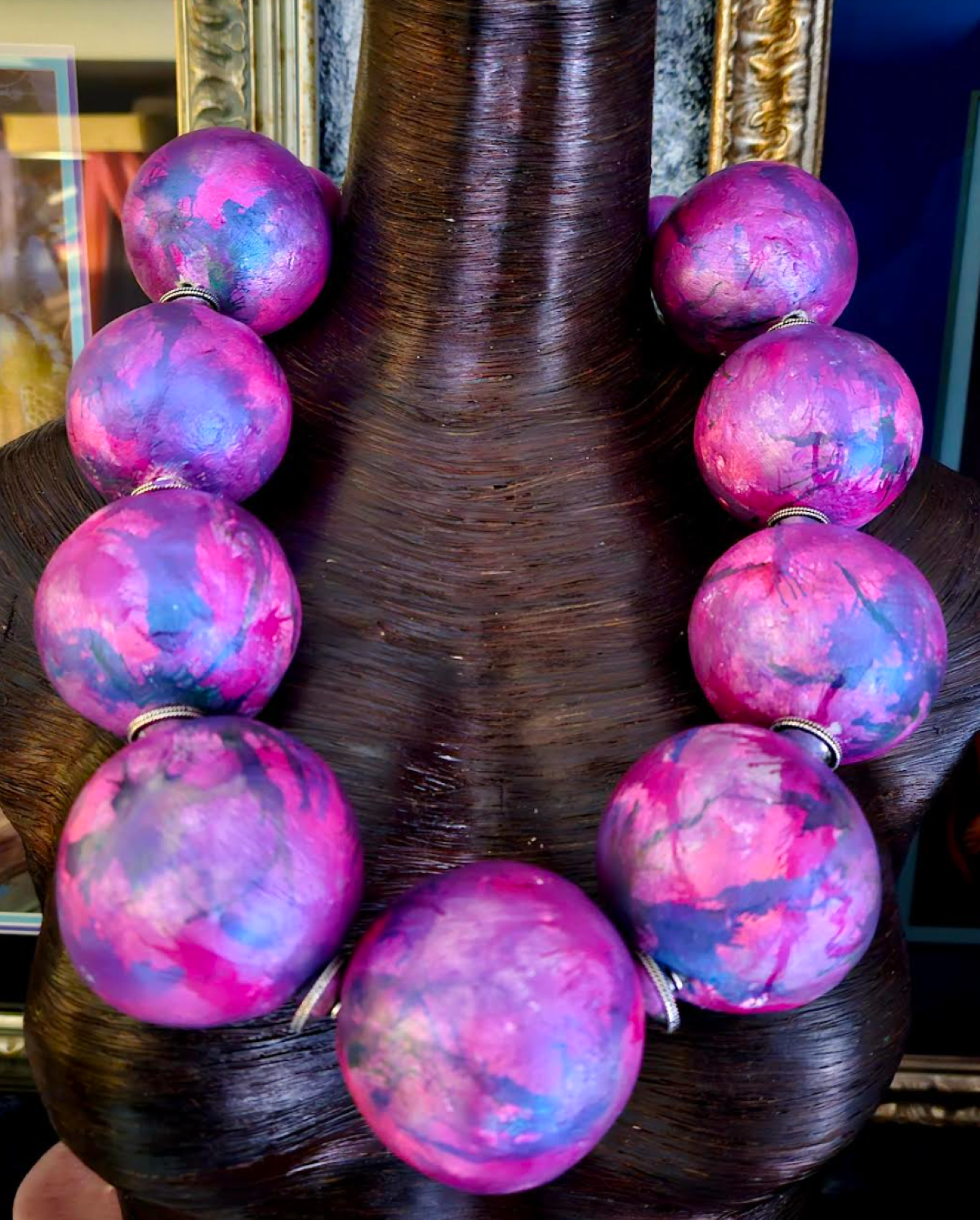 Chest Piece Sculpted Oversized Beads Purple Fuchsia, Statement Neck