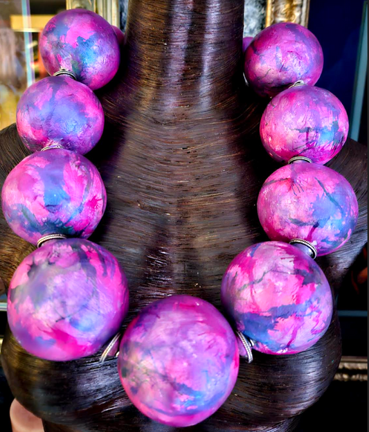 Chest Piece Sculpted Oversized Beads Purple Fuchsia, Statement Neck