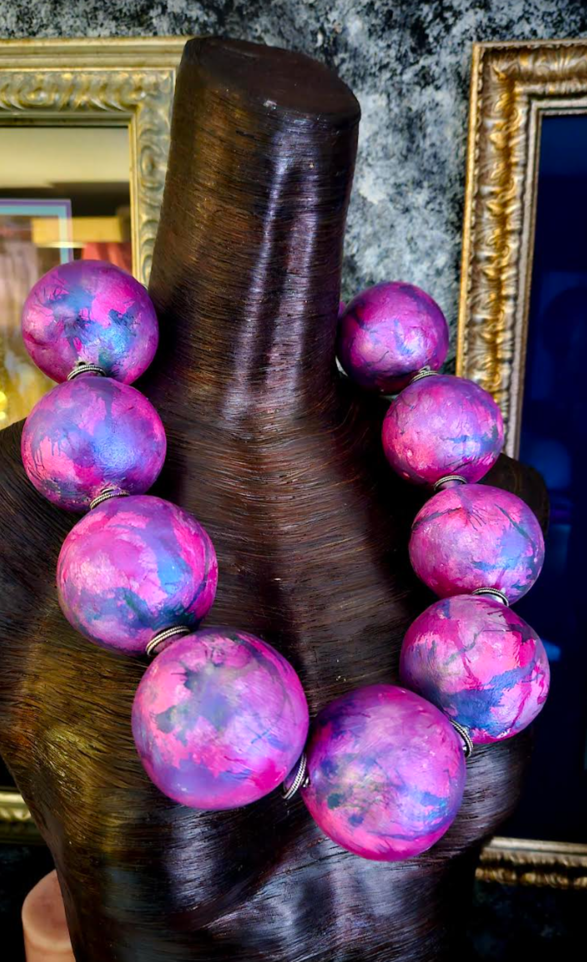 Chest Piece Sculpted Oversized Beads Purple Fuchsia, Statement Neck