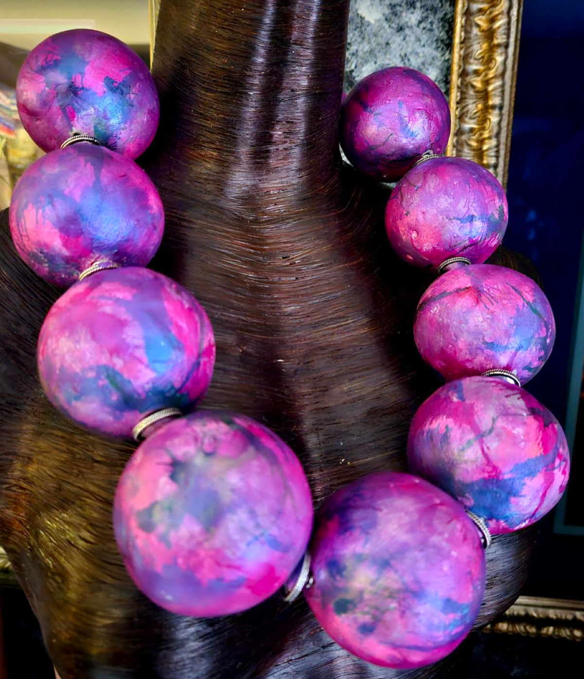 Chest Piece Sculpted Oversized Beads Purple Fuchsia, Statement Neck