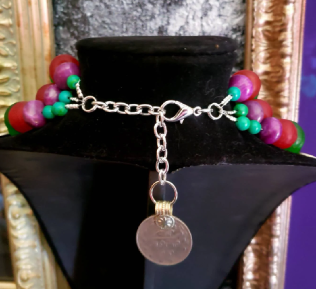 Oversized Beaded Mixed Media Tribal Statement Necklace & Kuchi Coins