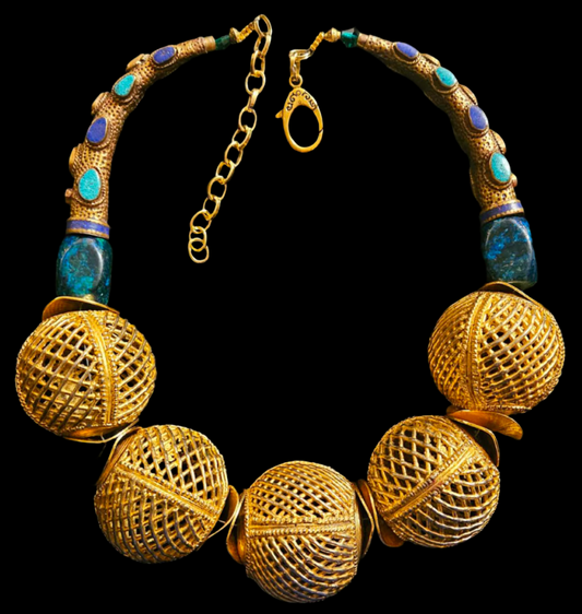Lost Wax Brass Oversized Orb Statement Necklace - African Luxury