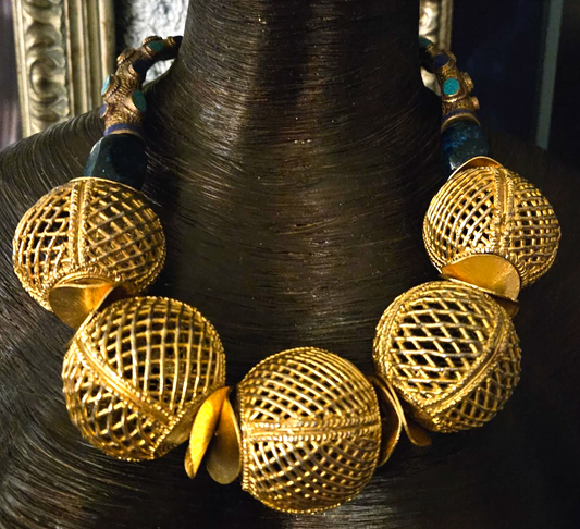 Lost Wax Brass Oversized Orb Luxury Statement Necklace - African