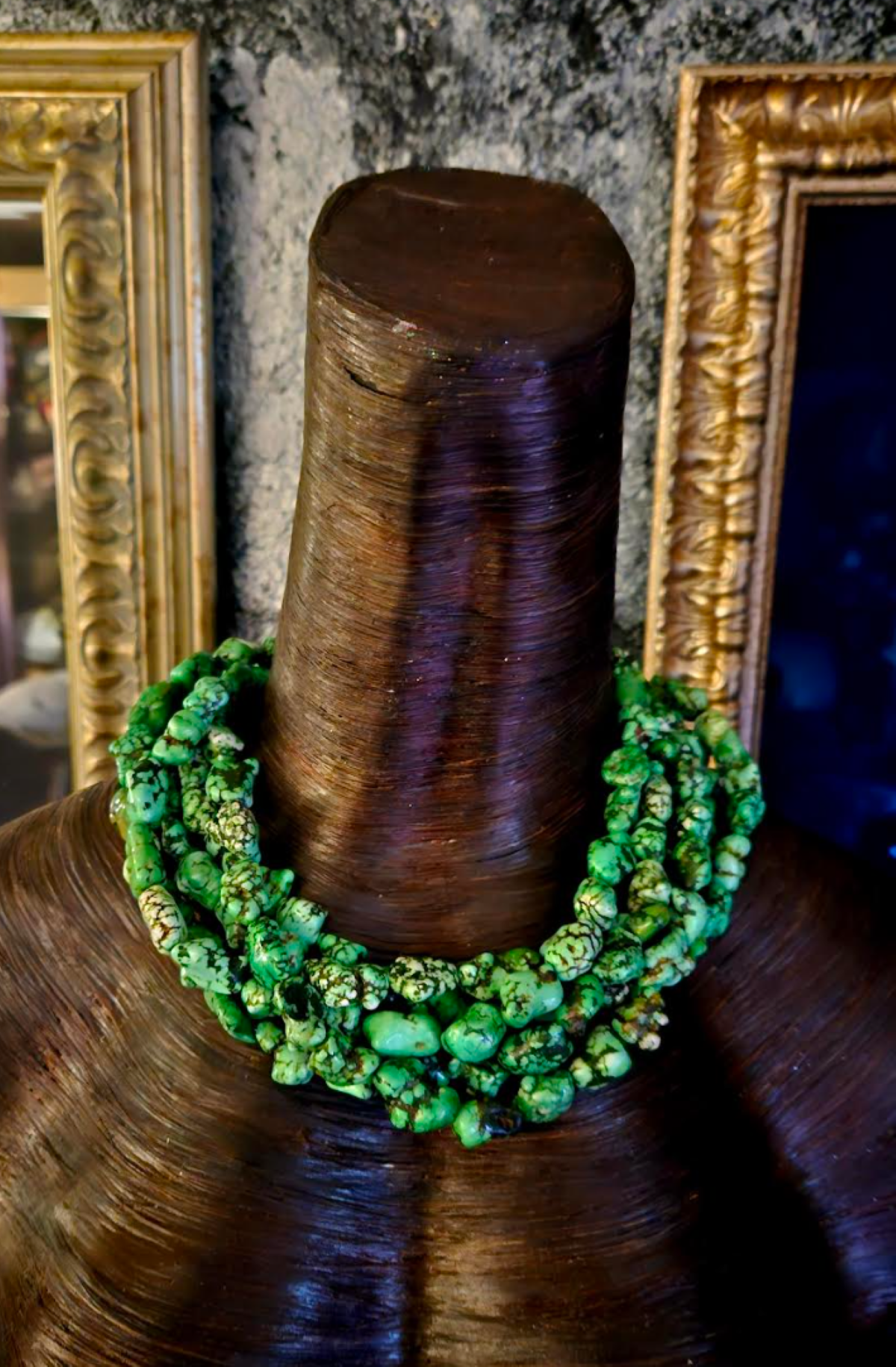 Variegated Green Howlite Nugget Multi Strand Statement Luxury Necklace