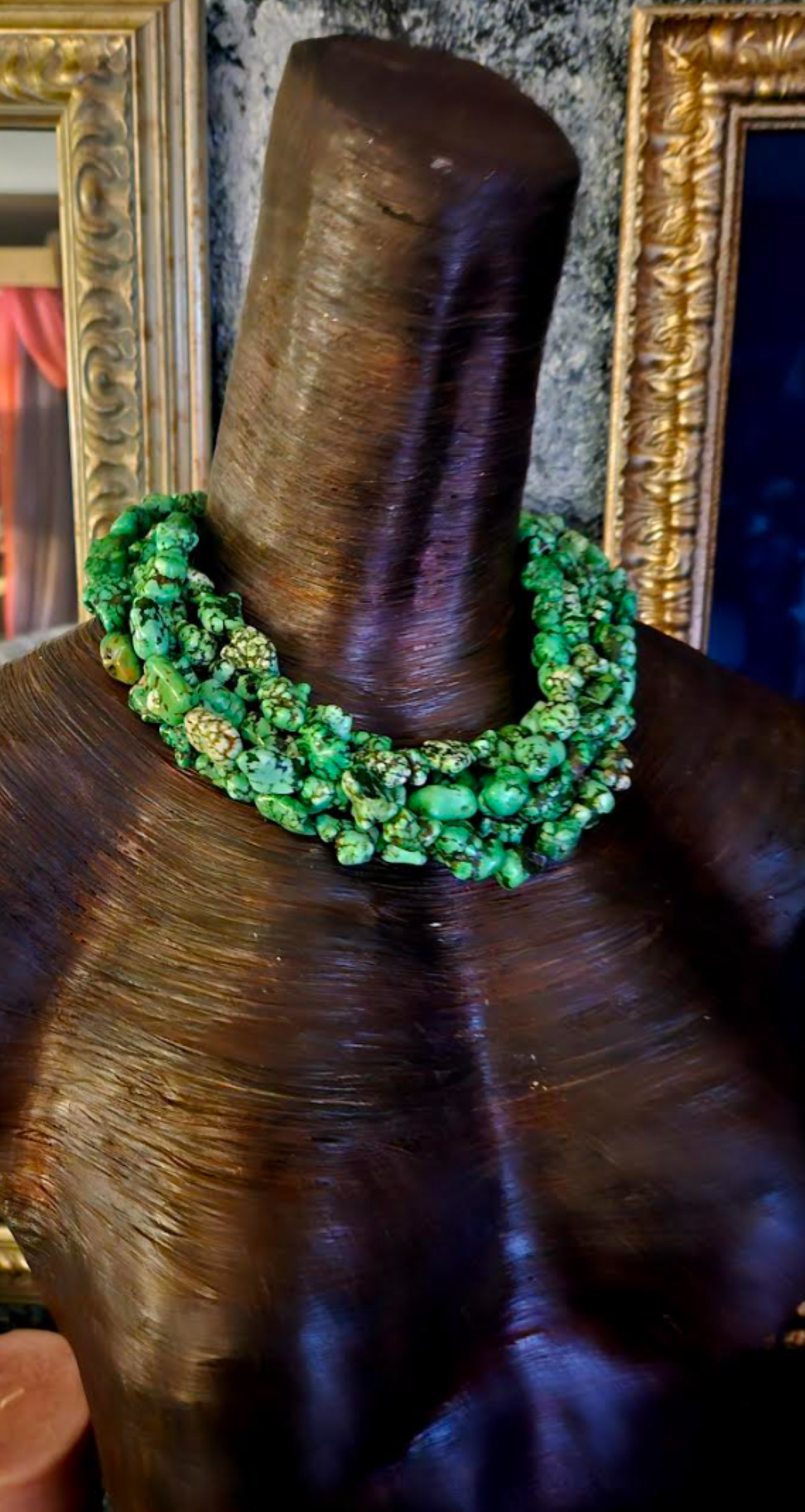 Variegated Green Howlite Nugget Multi Strand Statement Luxury Necklace
