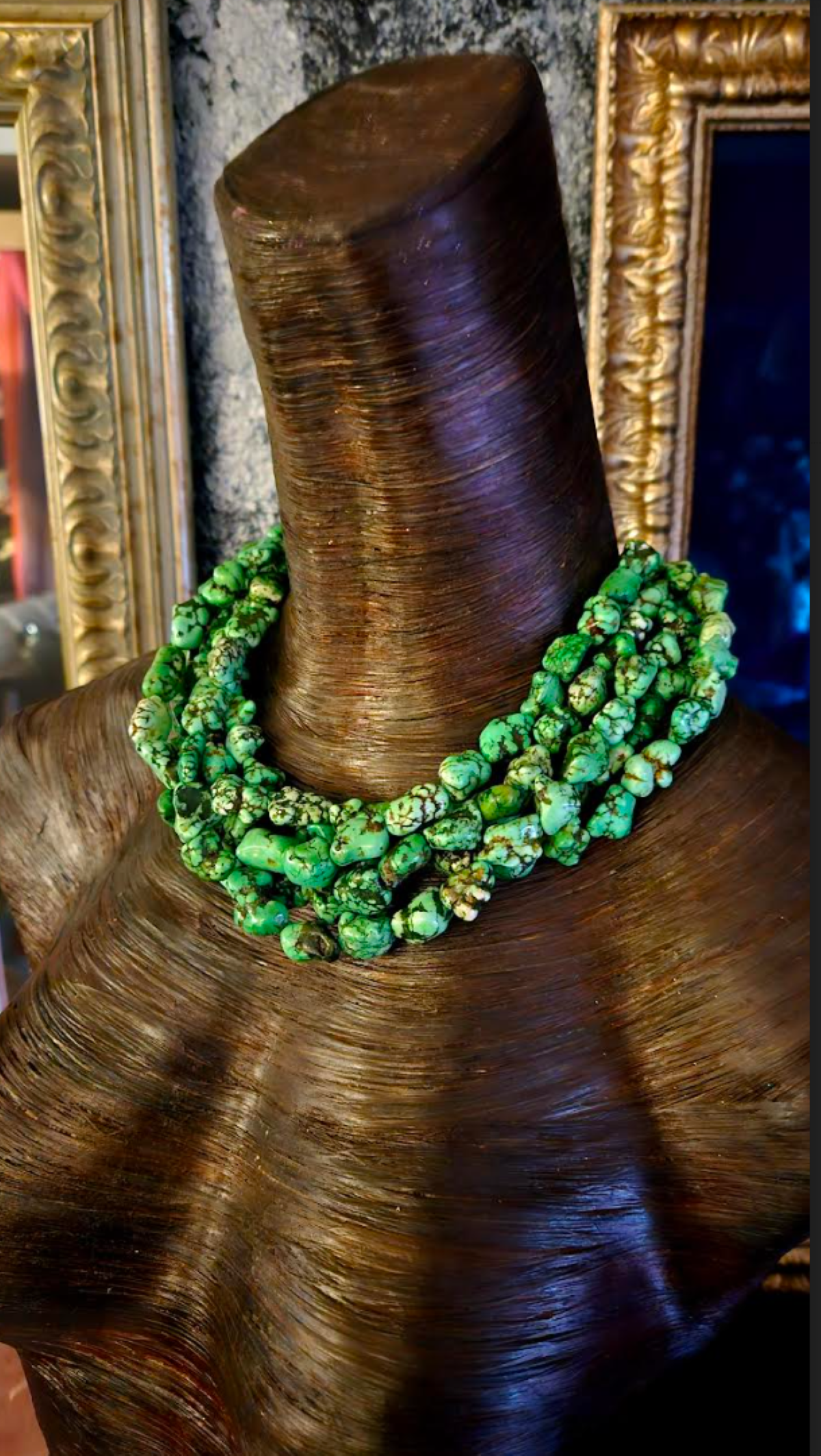 Variegated Green Howlite Nugget Multi Strand Statement Luxury Necklace