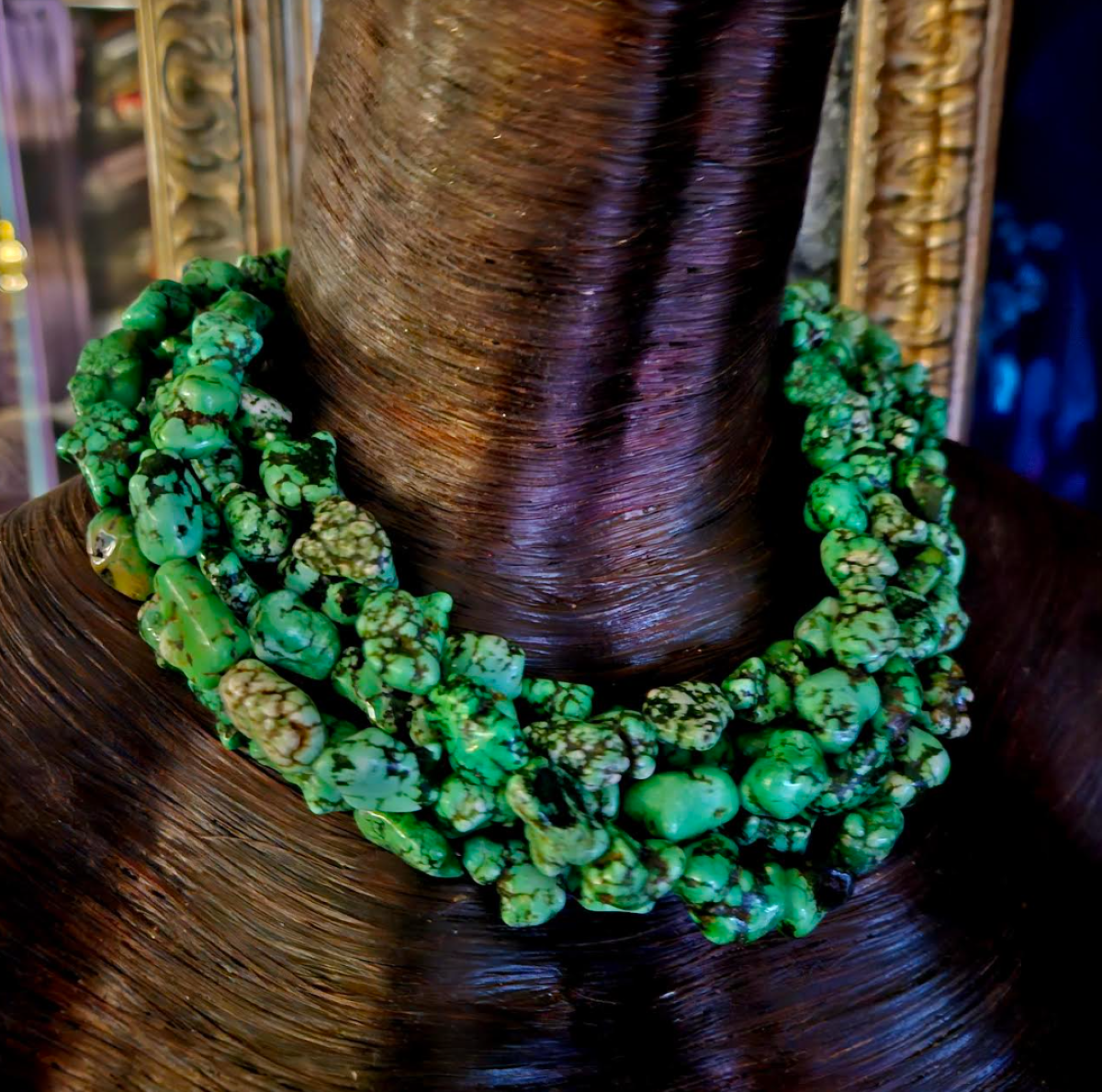 Variegated Green Howlite Nugget Multi Strand Statement Luxury Necklace