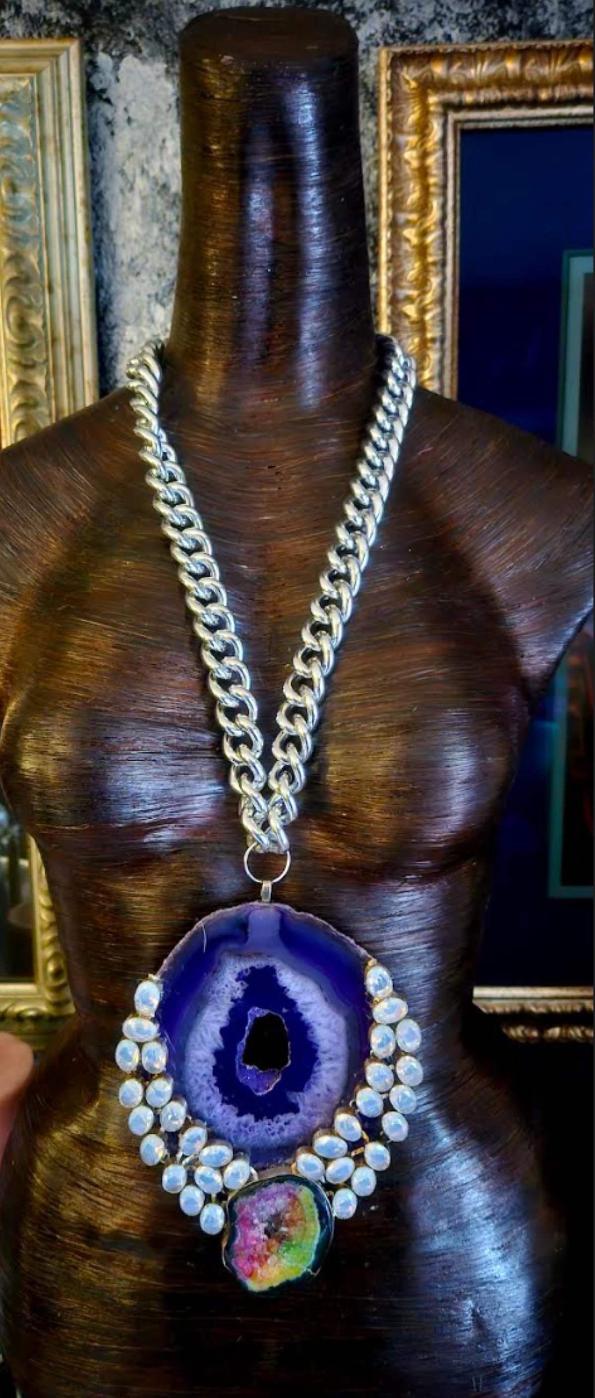 Purple Druzy Agate & Gemstone Hip Hop Style Gemstone Pendant, Stone Am