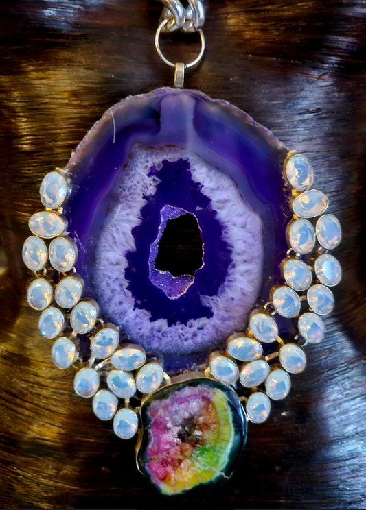 Purple Druzy Agate & Gemstone Hip Hop Style Gemstone Pendant, Stone Am