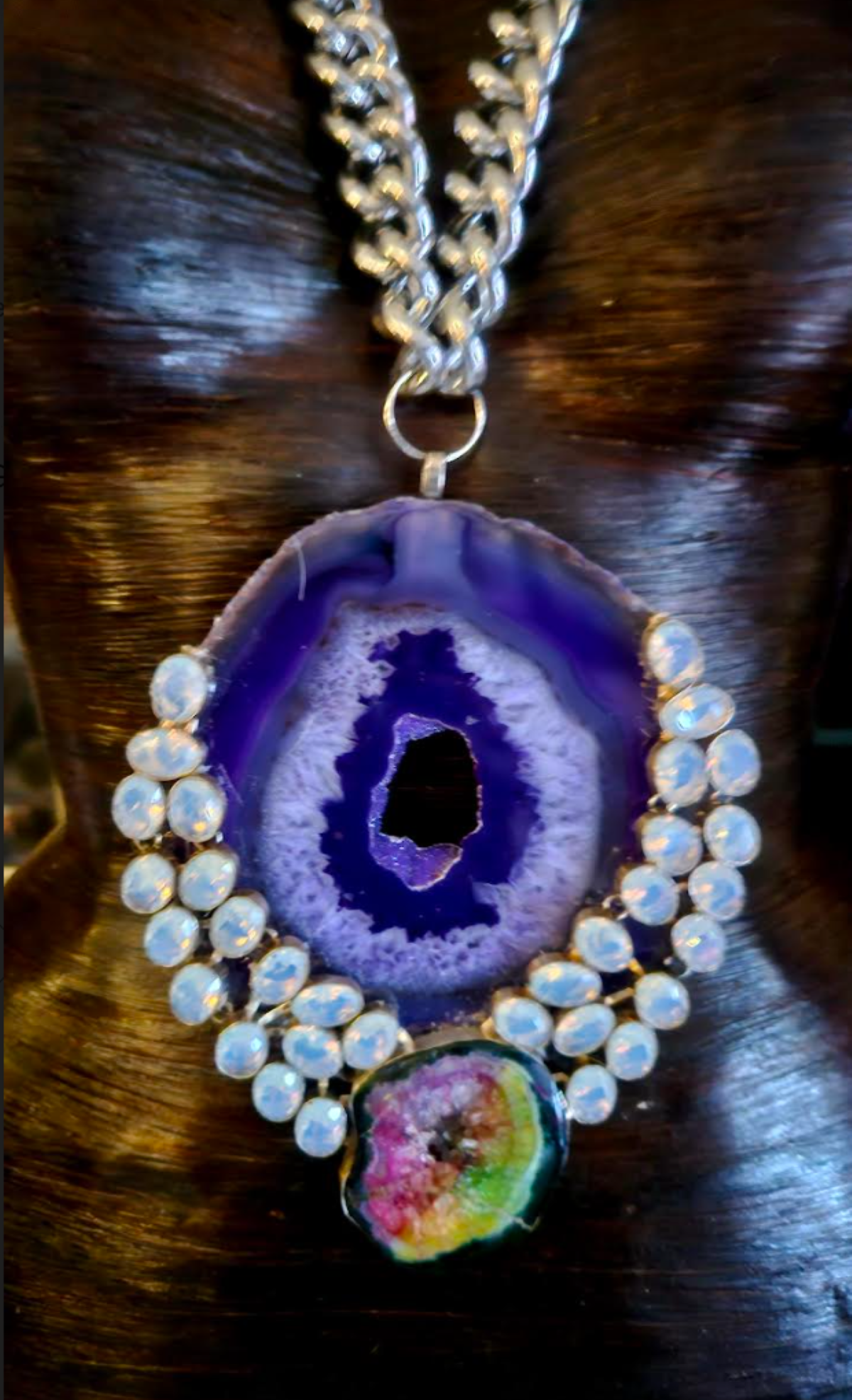 Purple Druzy Agate & Gemstone Hip Hop Style Gemstone Pendant, Stone Am