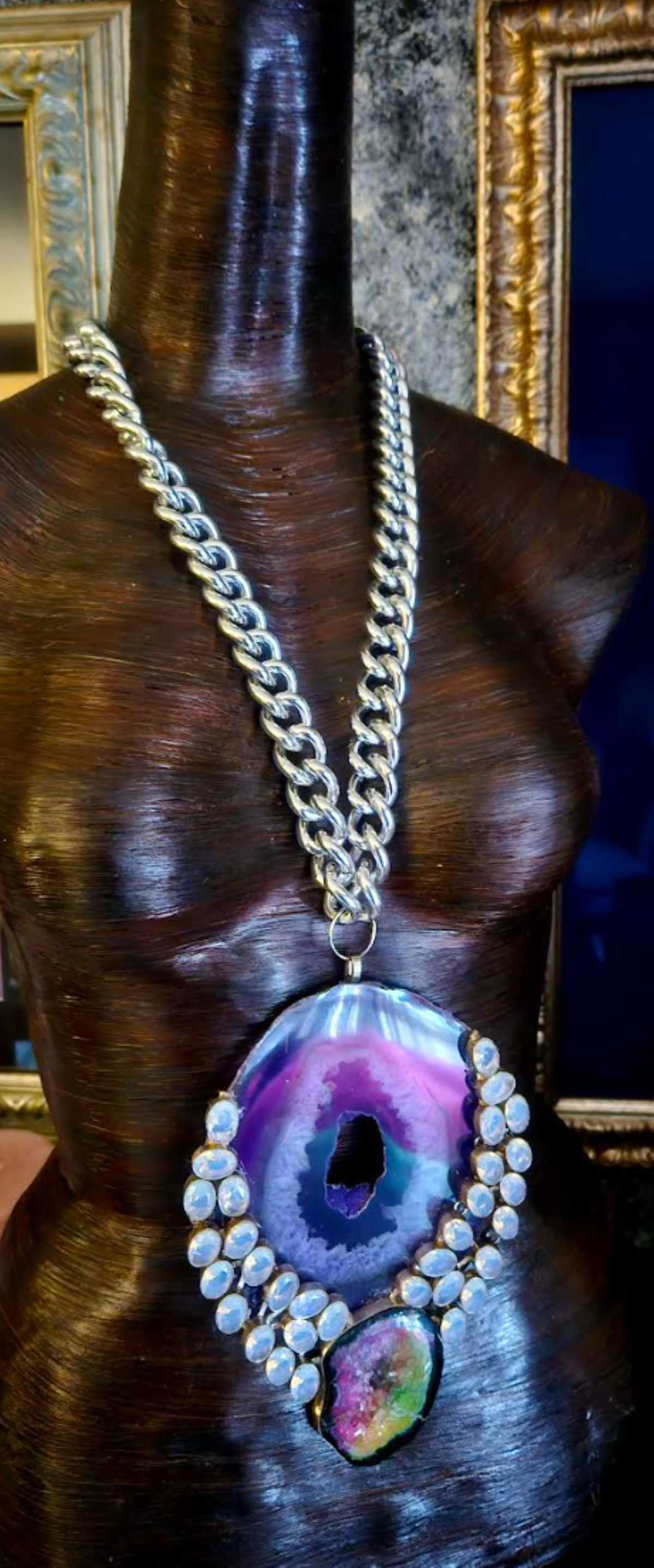 Purple Druzy Agate & Gemstone Hip Hop Style Gemstone Pendant, Stone Am