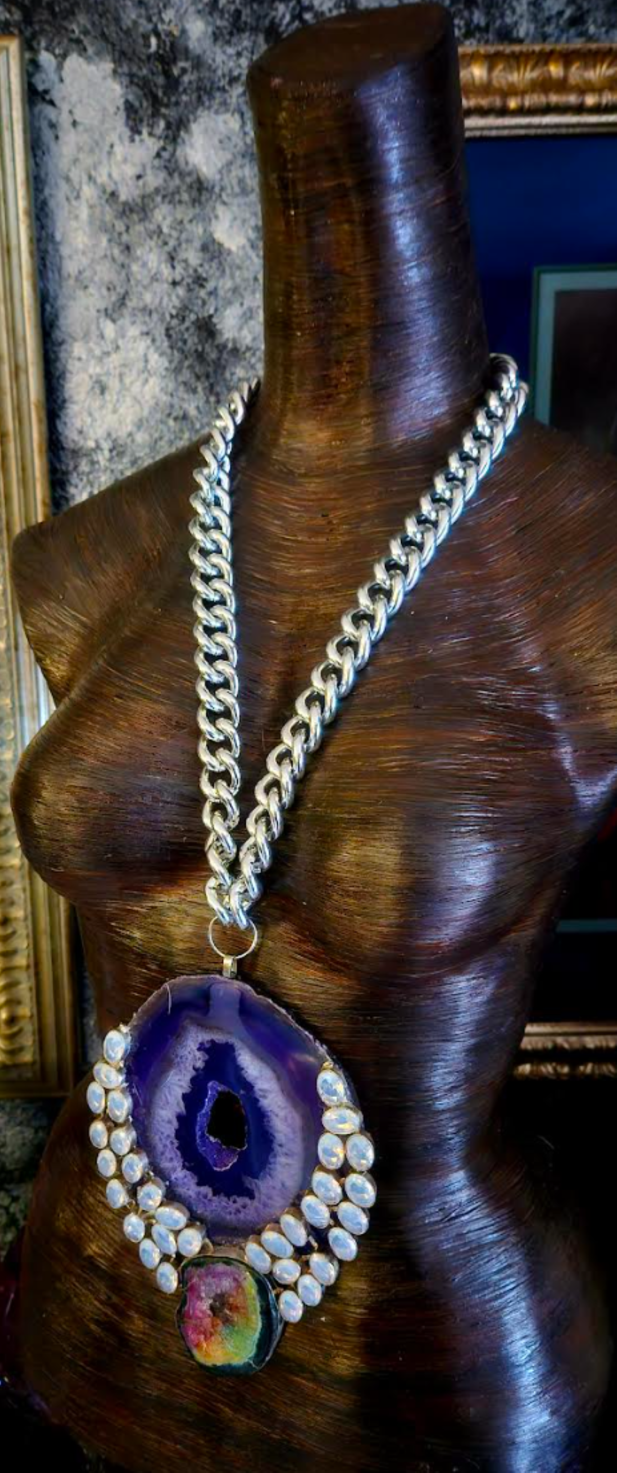 Purple Druzy Agate & Gemstone Hip Hop Style Gemstone Pendant, Stone Am