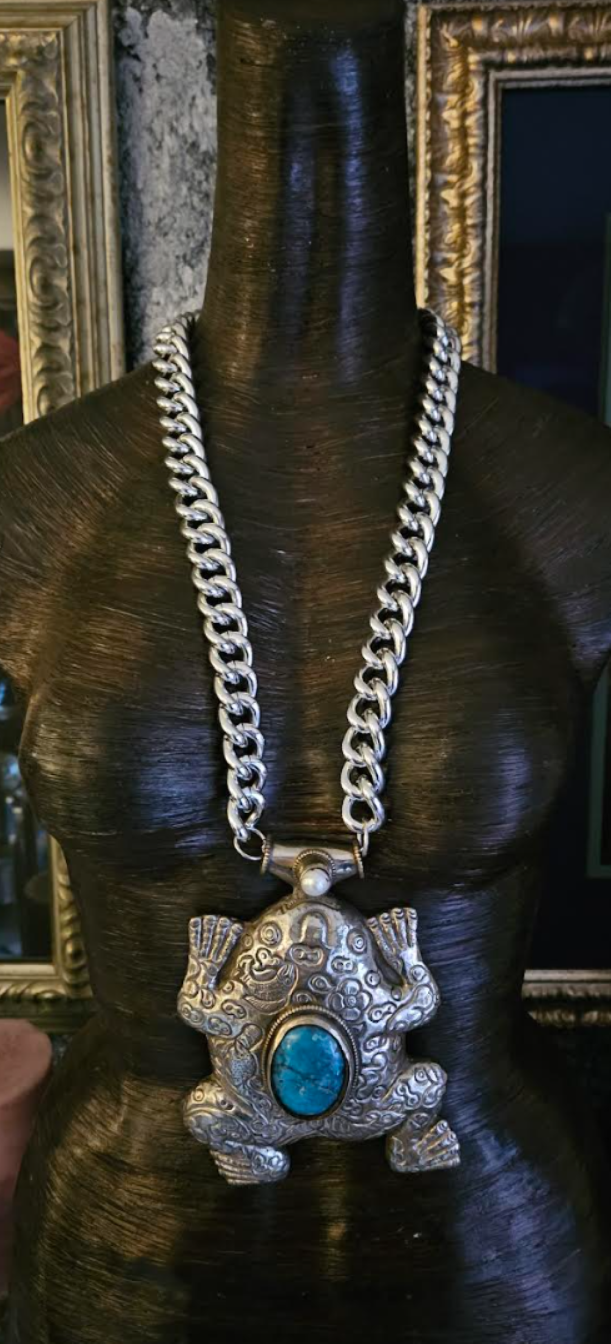 Huge Tibetan Respousse Frog Statement Gemstone Pendant, Hip Hop Inspir