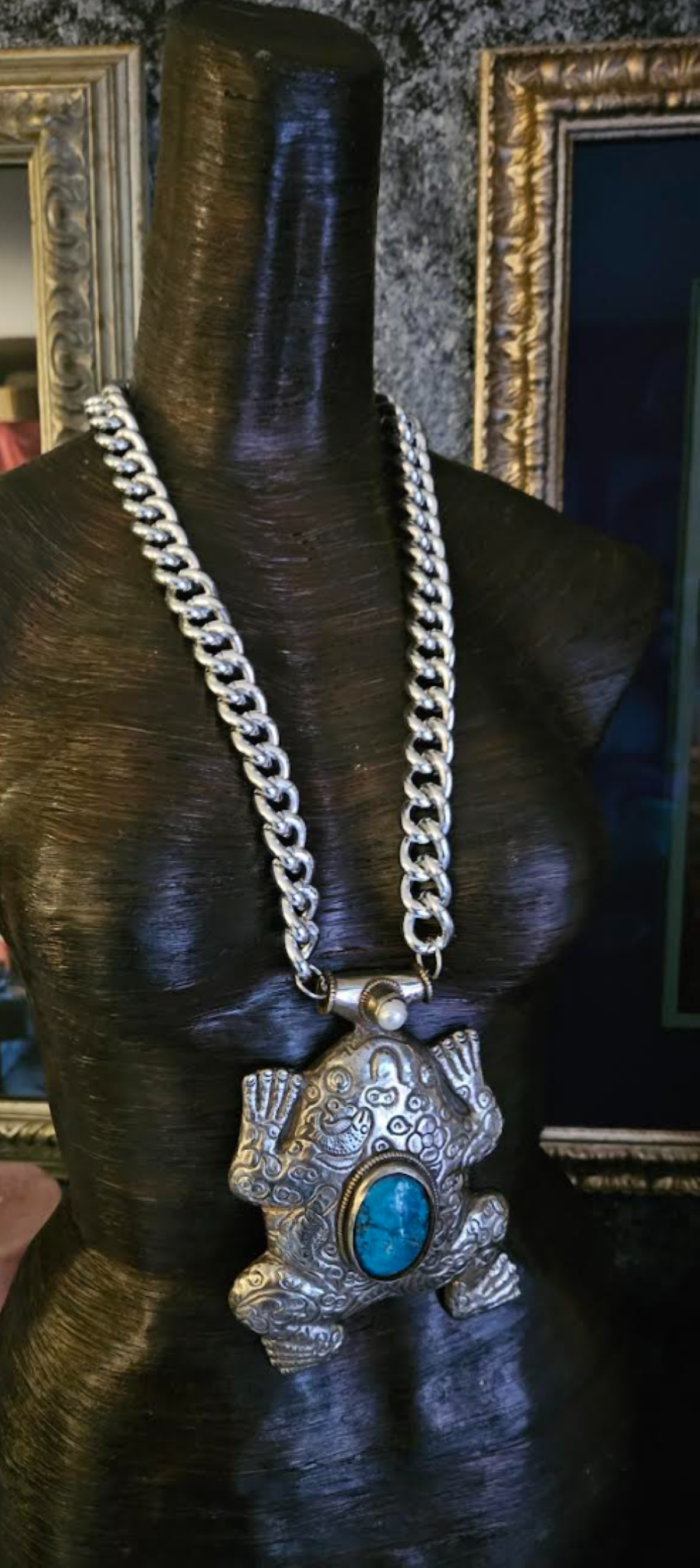 Huge Tibetan Respousse Frog Statement Gemstone Pendant, Hip Hop Inspir
