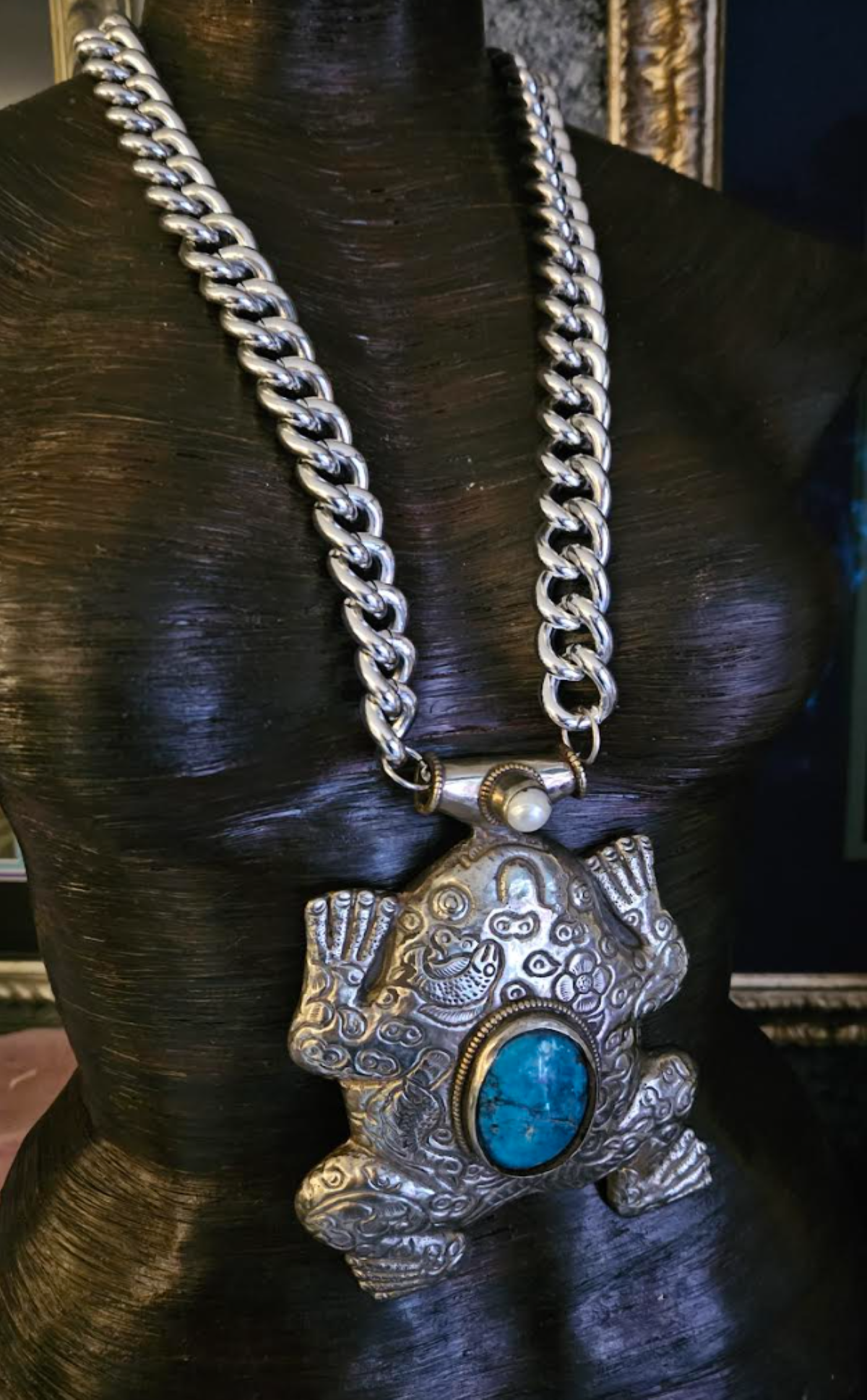 Huge Tibetan Respousse Frog Statement Gemstone Pendant, Hip Hop Inspir
