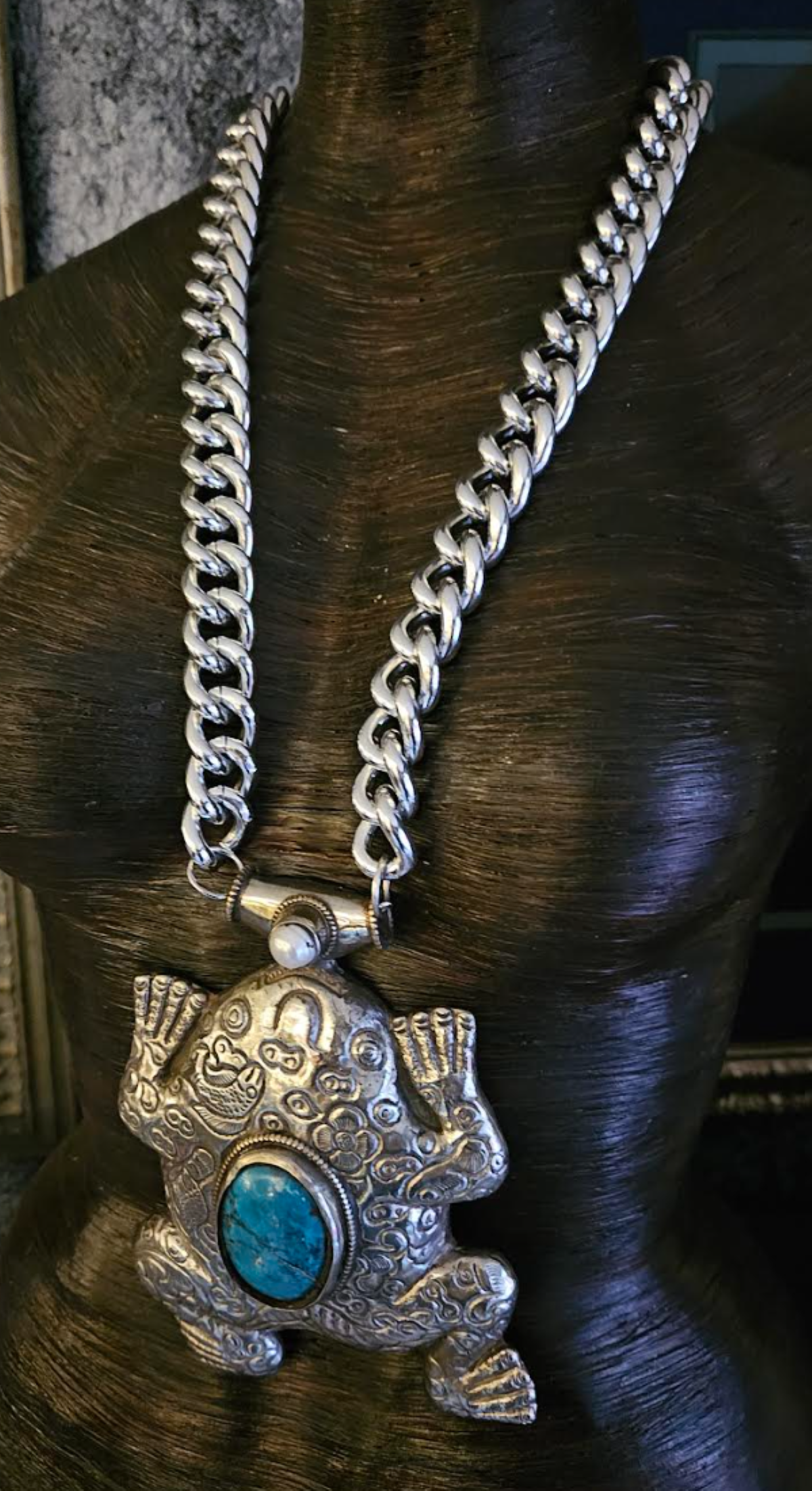 Huge Tibetan Respousse Frog Statement Gemstone Pendant, Hip Hop Inspir