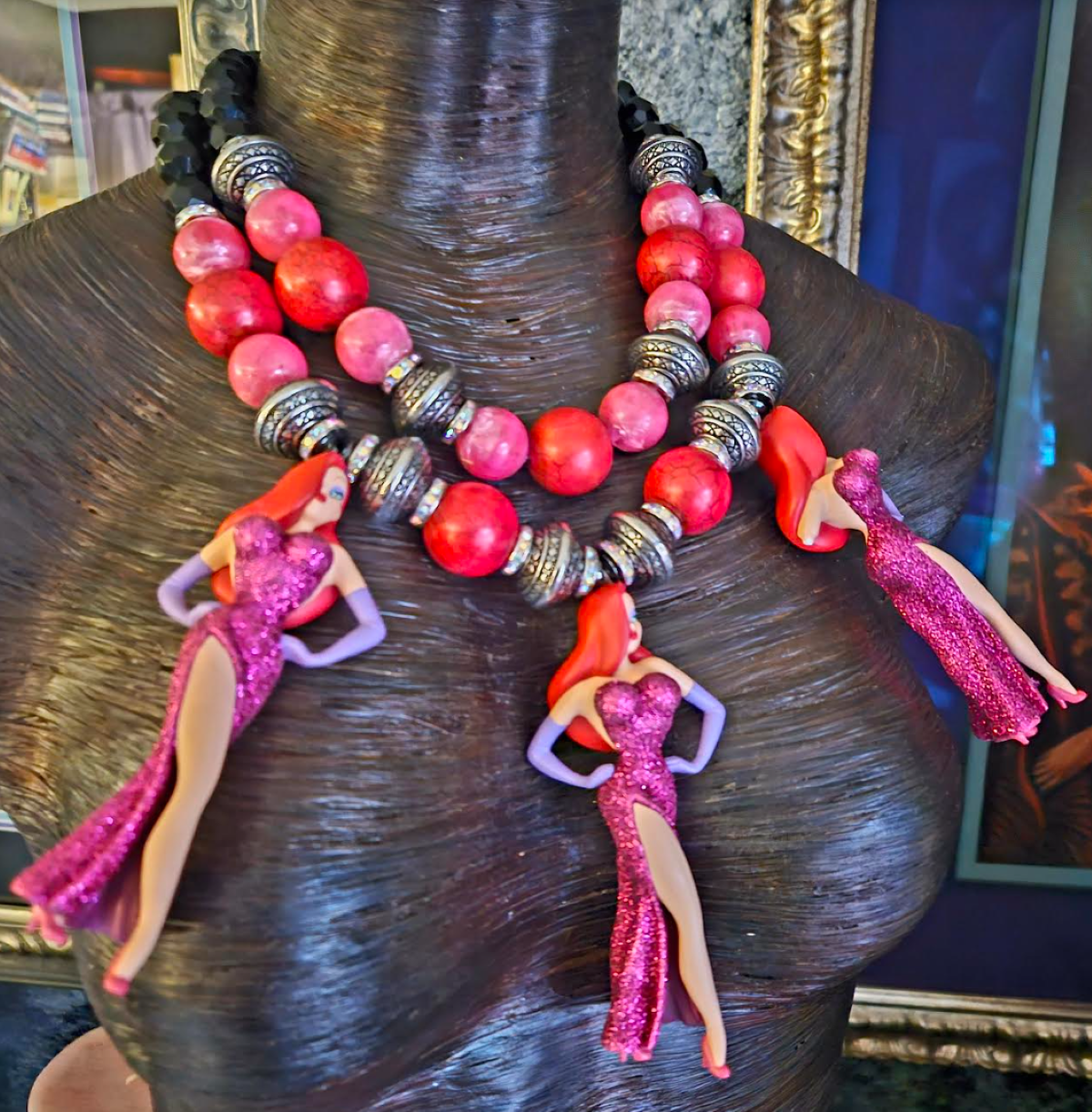 Jessica Rabbit Oversized Beaded Statement Luxury Necklace, Femme Fatal