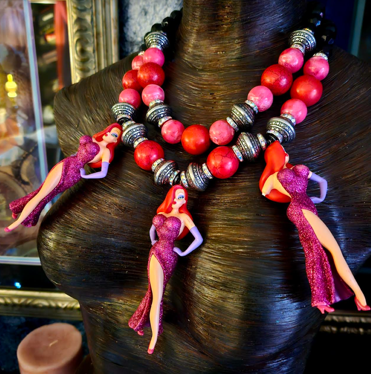 Jessica Rabbit Oversized Beaded Statement Luxury Necklace, Femme Fatal