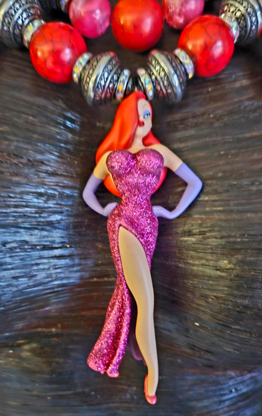 Jessica Rabbit Oversized Beaded Statement Luxury Necklace, Femme Fatal