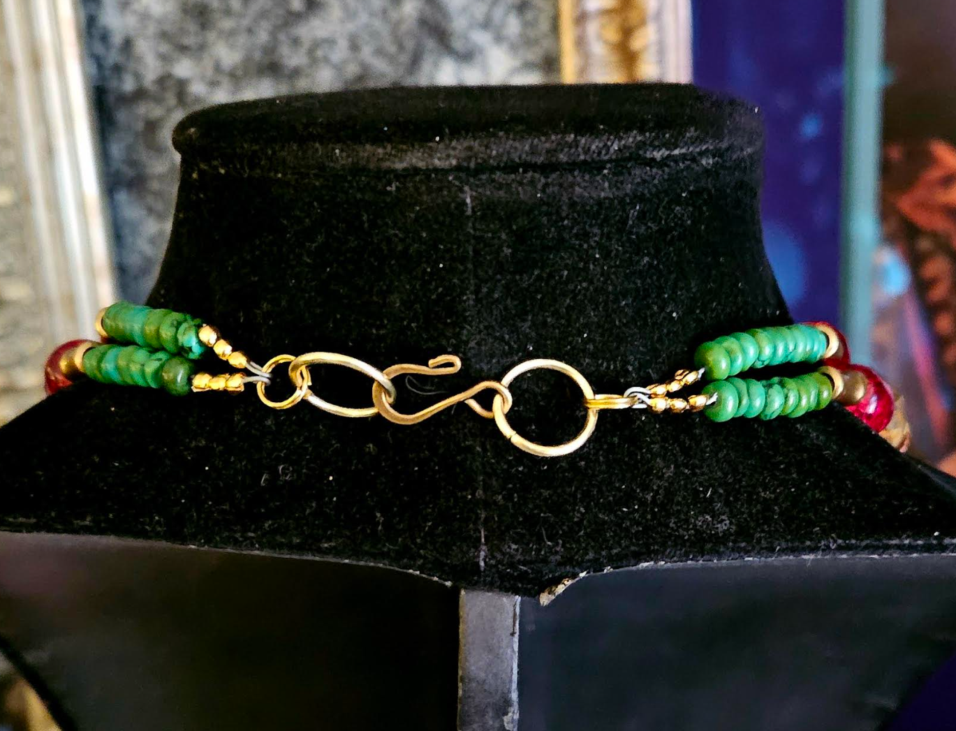 Yellow Red Green Bead Dangle Tribal Luxury Necklace - Bespoke Couture