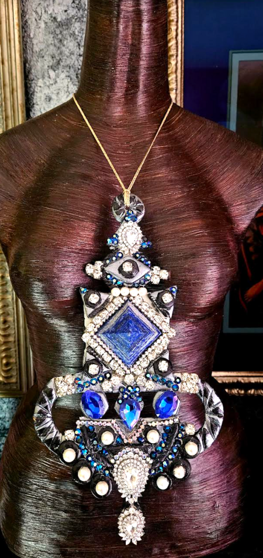 Lapis Lazuli Art Deco Sculpted Chest Piece - OOAK Luxury