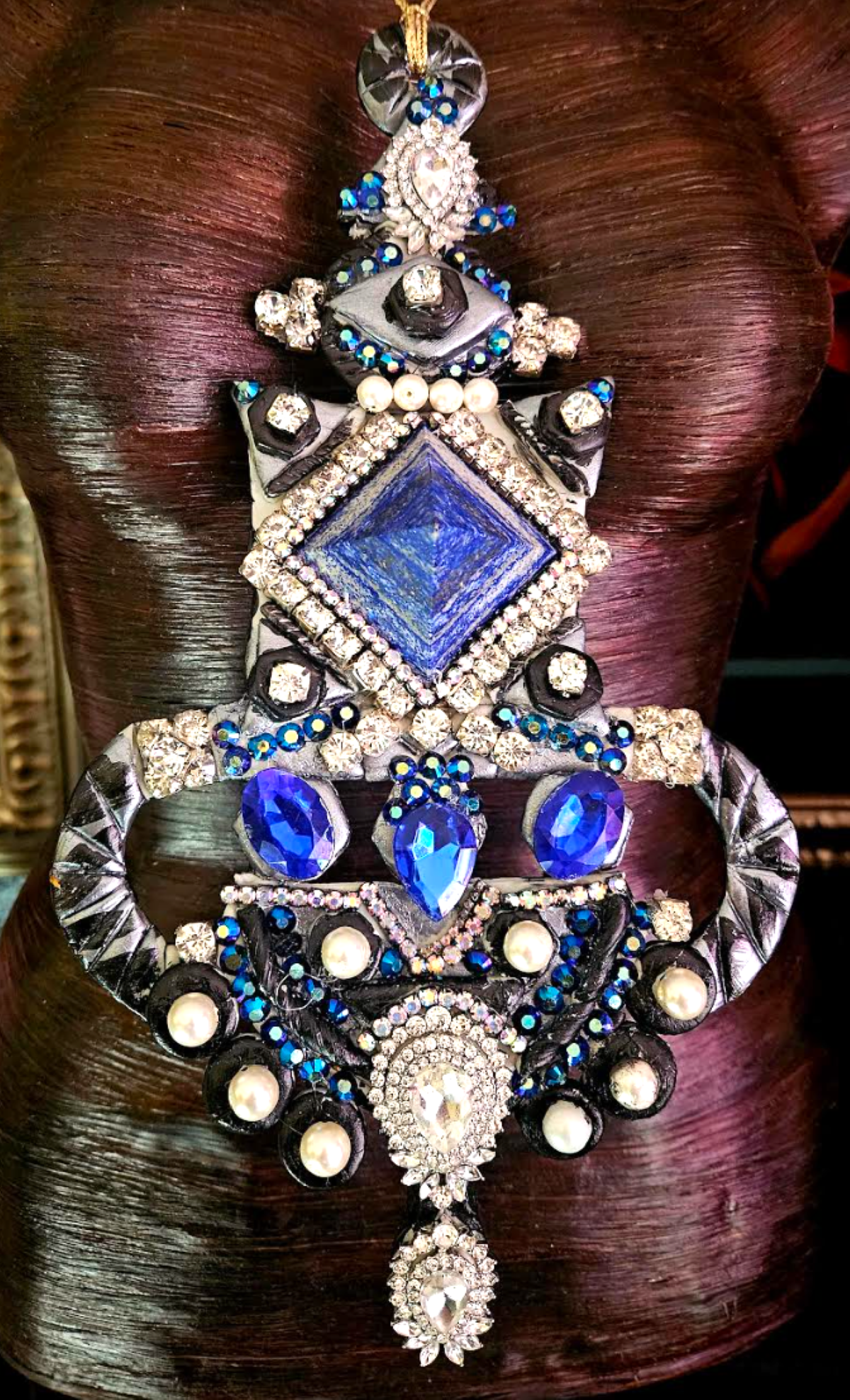 Lapis Lazuli Pyramid Jeweled Art Deco Sculpted Chest Piece - OOAK Candy