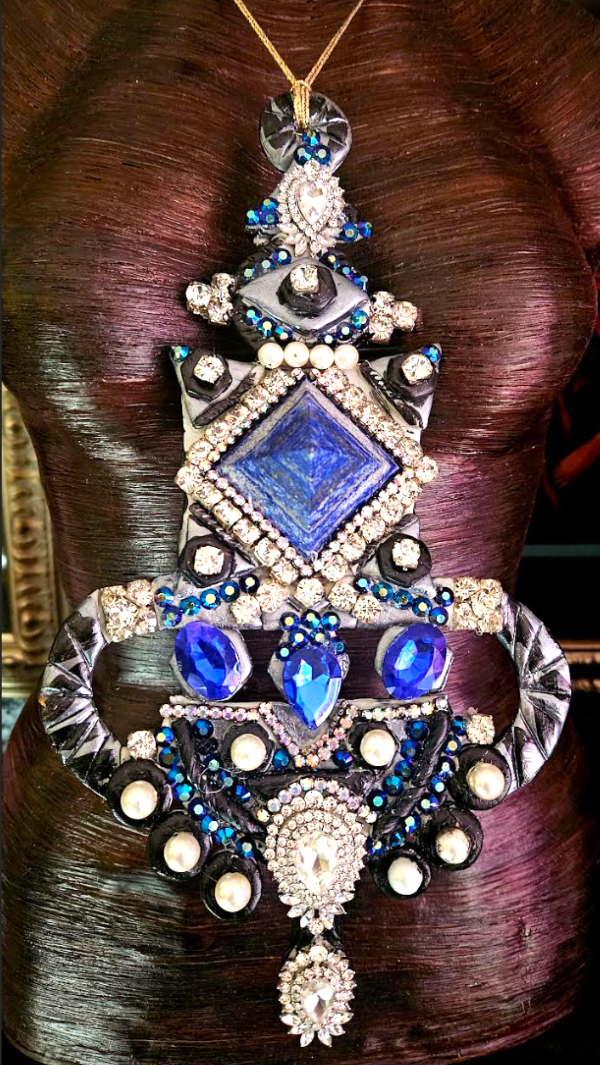 Lapis Lazuli Pyramid Jeweled Art Deco Sculpted Chest Piece - OOAK Candy