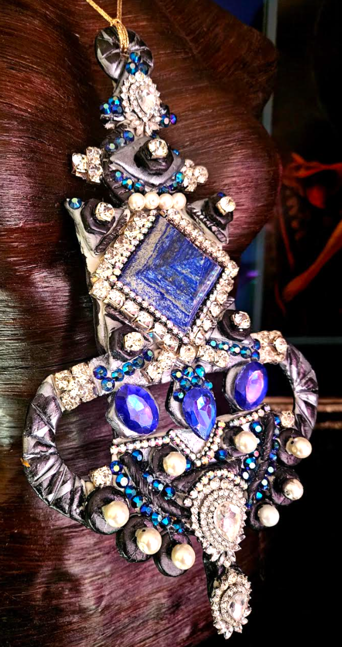 Lapis Lazuli Pyramid Jeweled Art Deco Sculpted Chest Piece - OOAK Candy