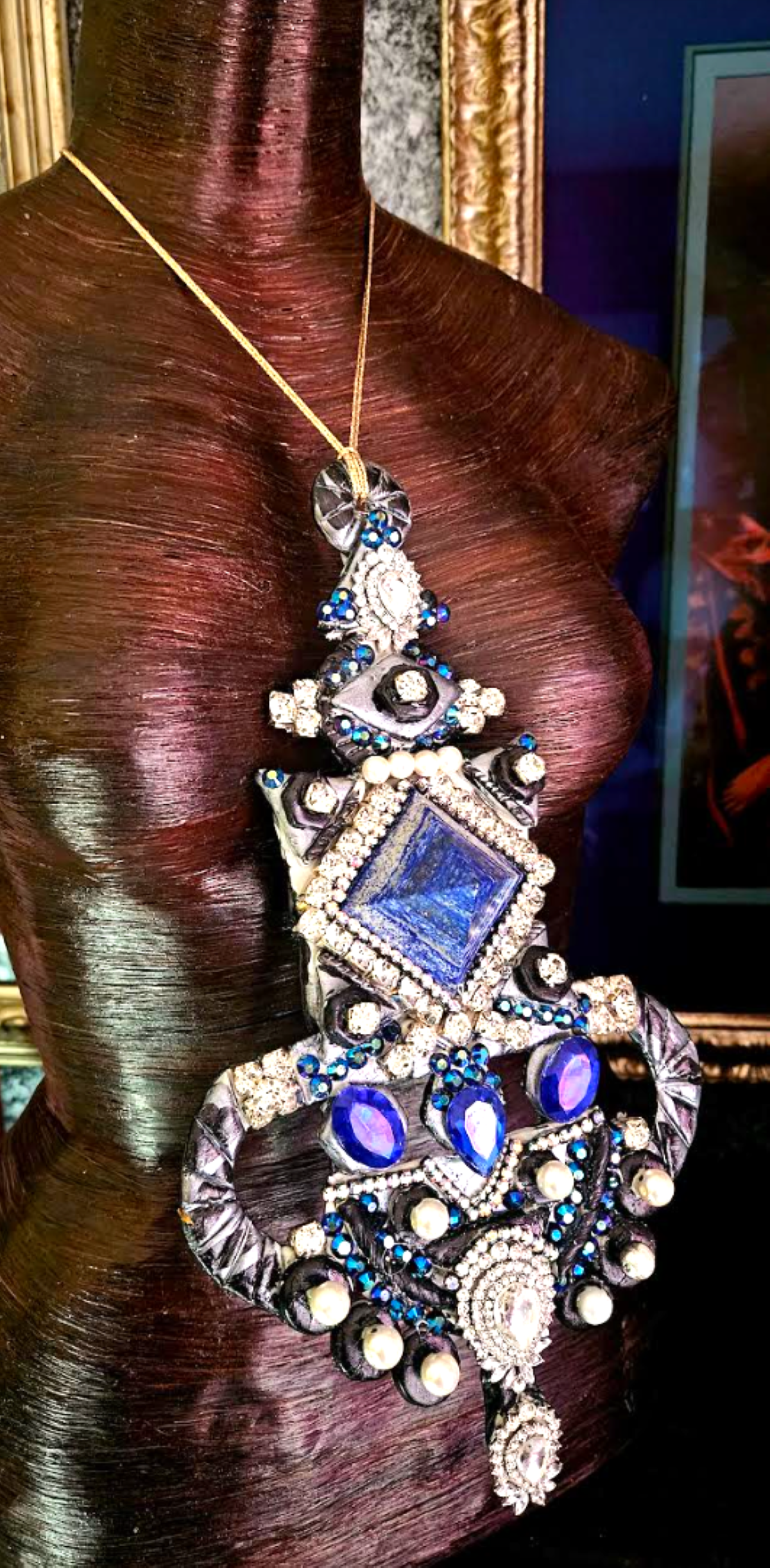 Lapis Lazuli Pyramid Jeweled Art Deco Sculpted Chest Piece - OOAK Candy