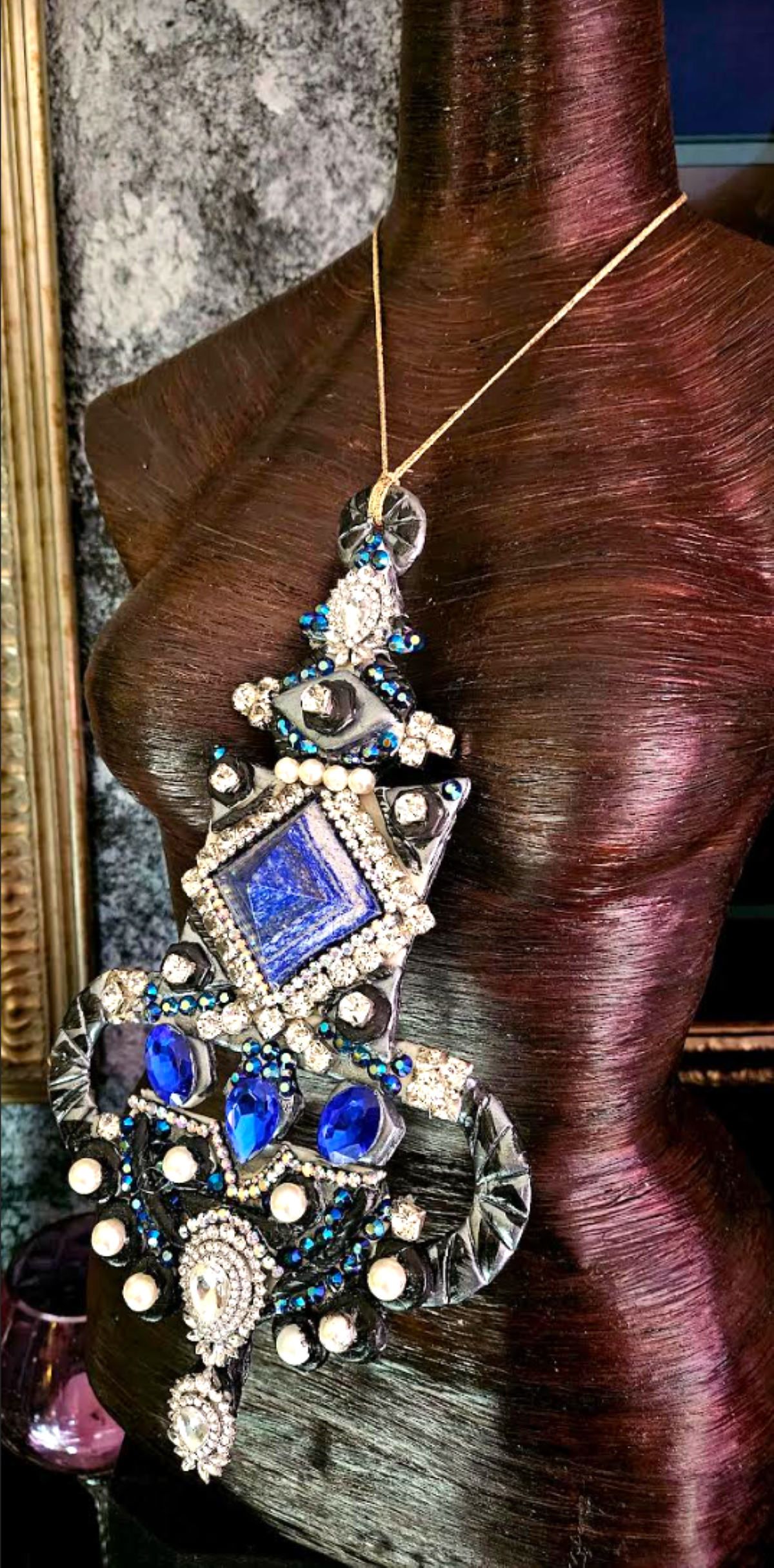 Lapis Lazuli Pyramid Jeweled Art Deco Sculpted Chest Piece - OOAK Candy