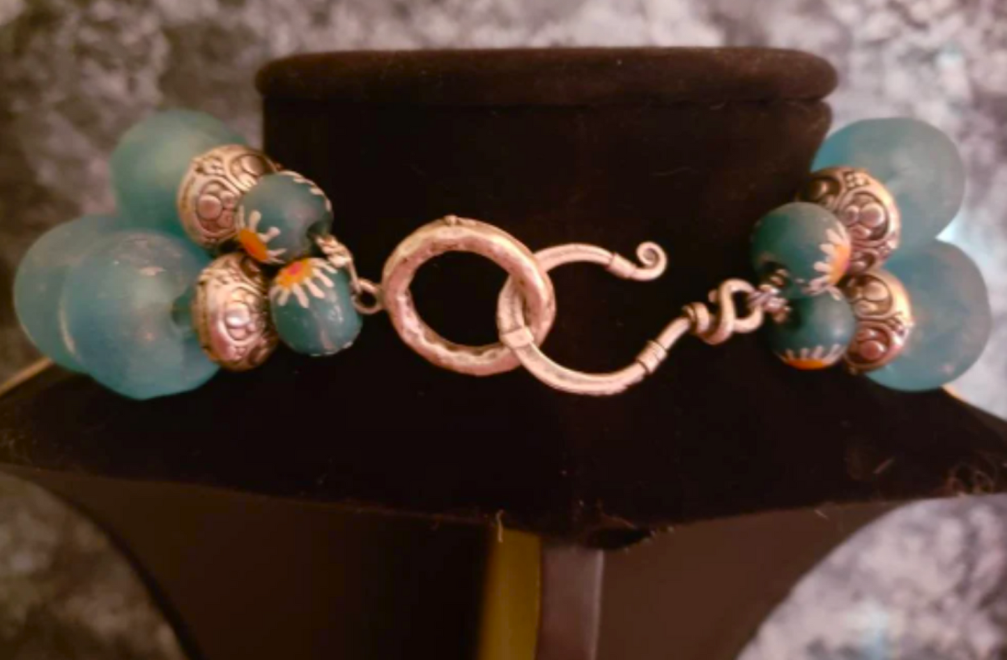 Turkmen Lapis Tribal Gemstone Pendant With African Glass & Kuchi Coin