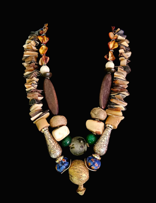 Mixed Media Earthy 2-Strand Statement Luxury Necklace - Rustic Unisex