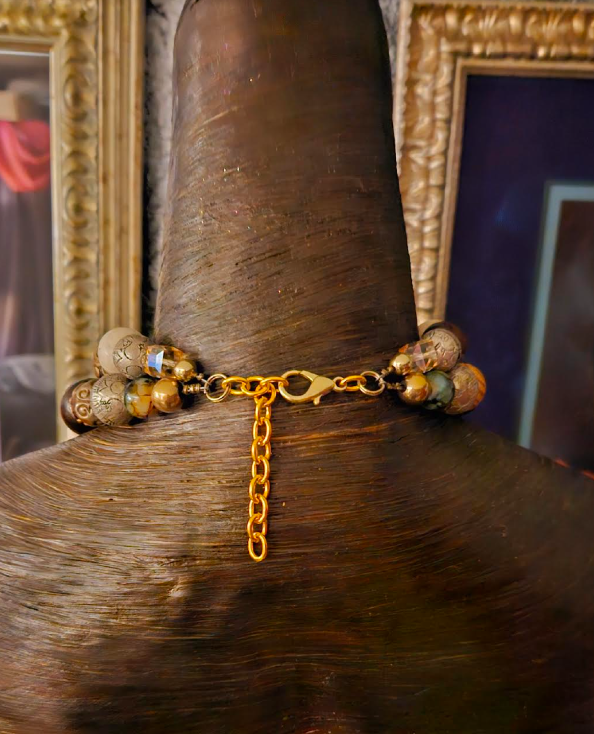 Ghana Mask Gemstone Pendant with Mixed Tribal Beaded Luxury Necklace