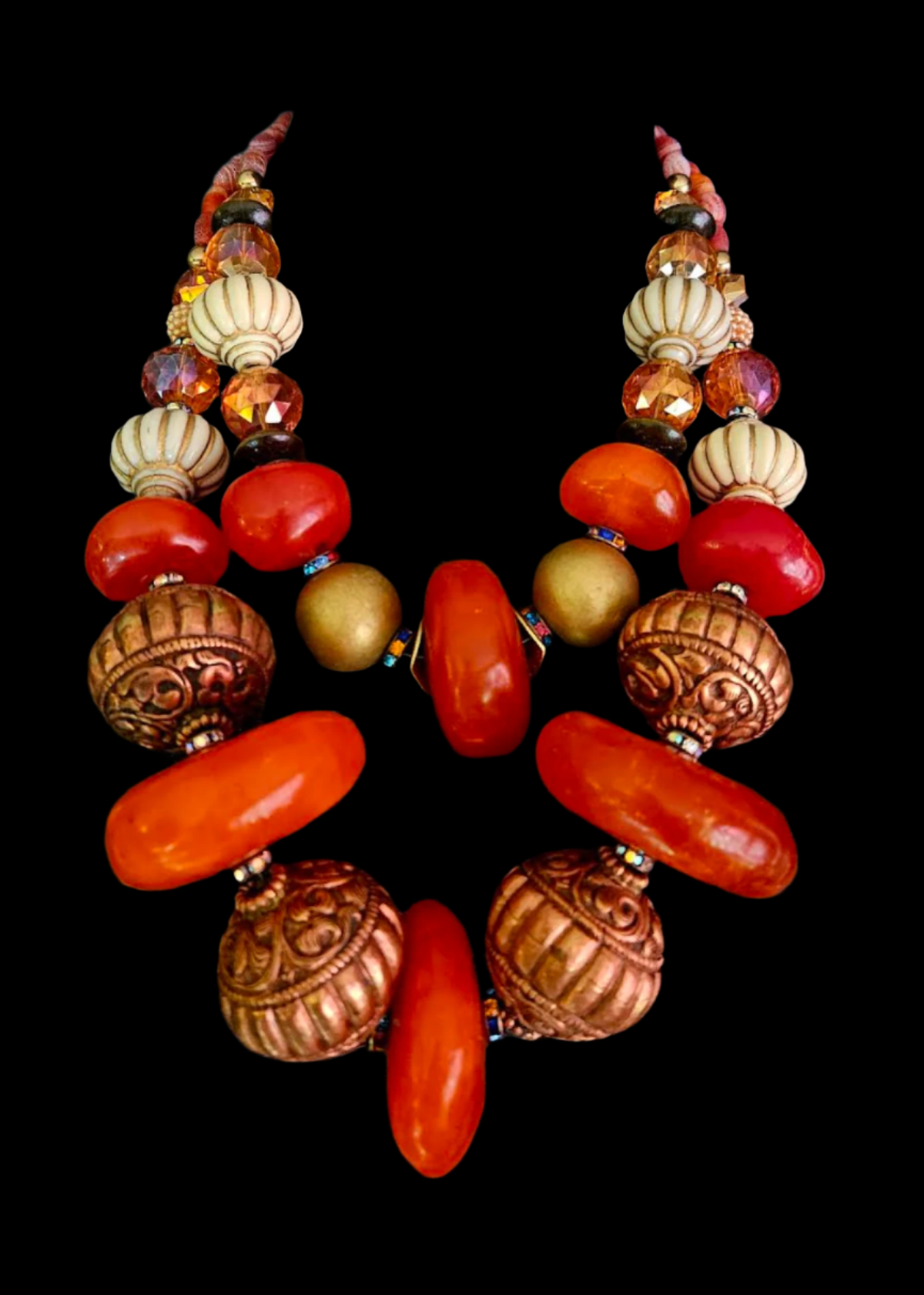 Bold Chunky Tribal Statement Necklace – Resin, Copper & Crystal Fusion
