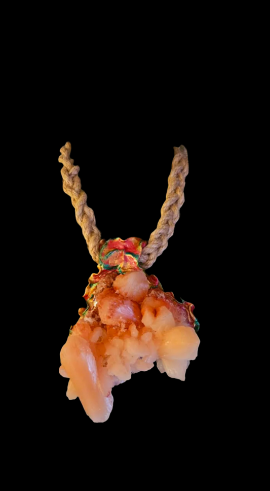 Stilbite Apophyllite XL Sculpted Pendant - Braided Rope