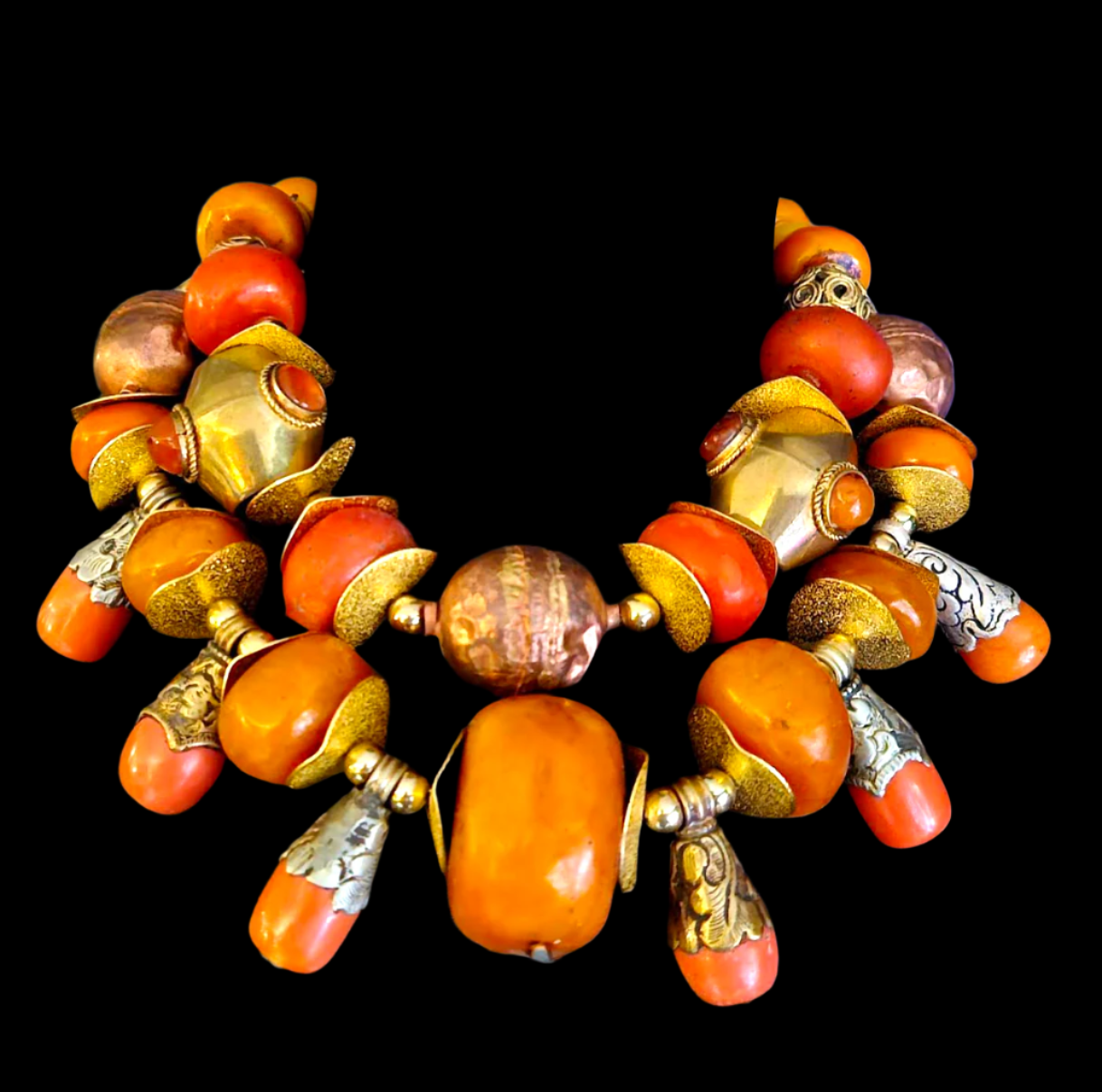 Bold and Chunky Tibetan & African Resin Tribal Statement Necklace Set
