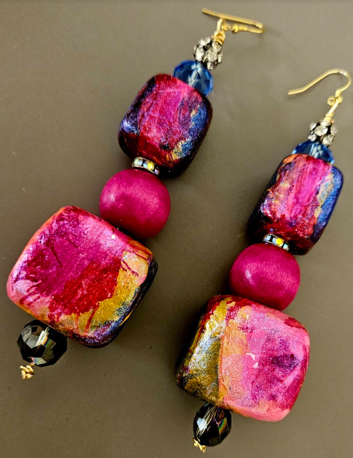 Sculpted Alcohol Ink Cube Statement Luxury Necklace & Matching Earring