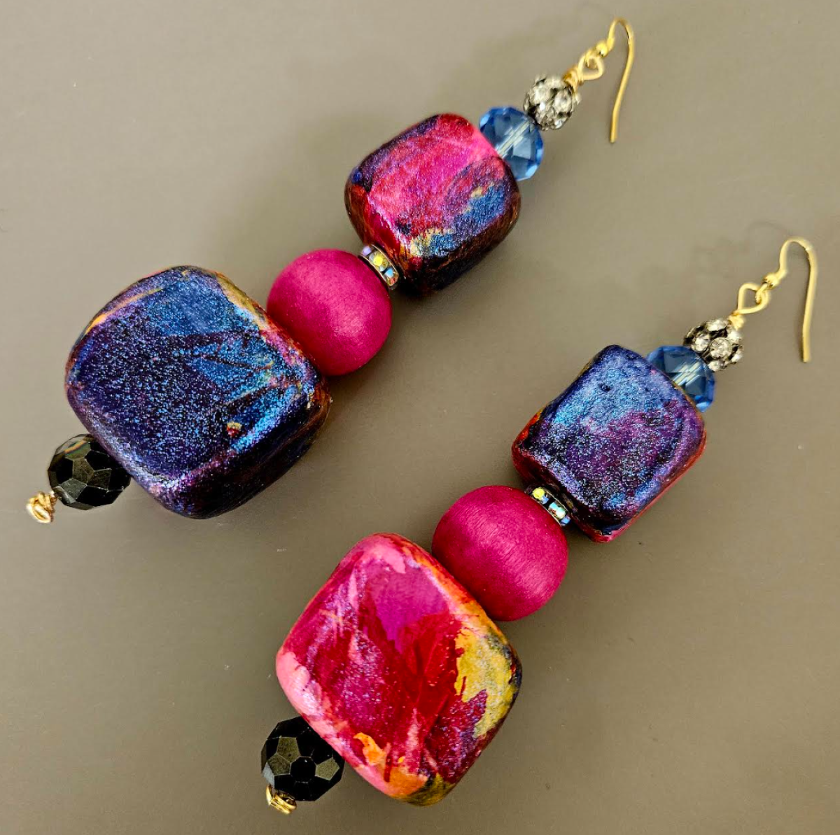 Sculpted Alcohol Ink Cube Statement Luxury Necklace & Matching Earring