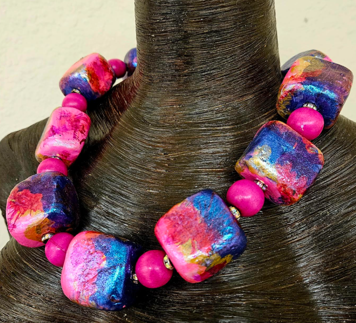 Sculpted Alcohol Ink Cube Statement Luxury Necklace & Matching Earring