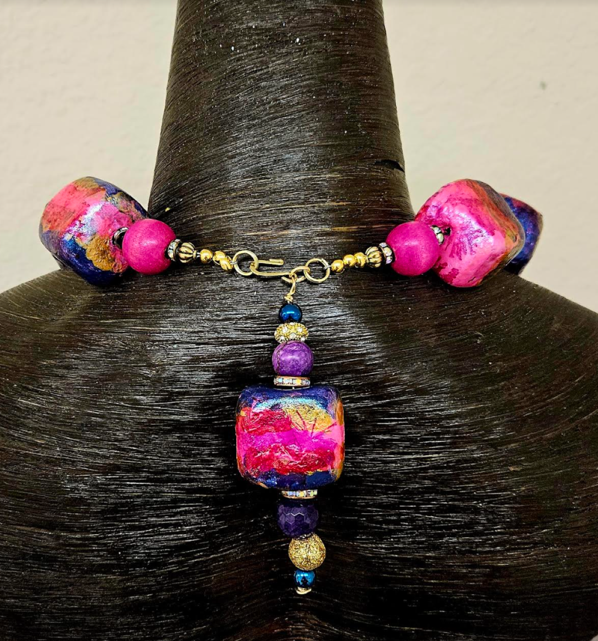 Sculpted Alcohol Ink Cube Statement Luxury Necklace & Matching Earring