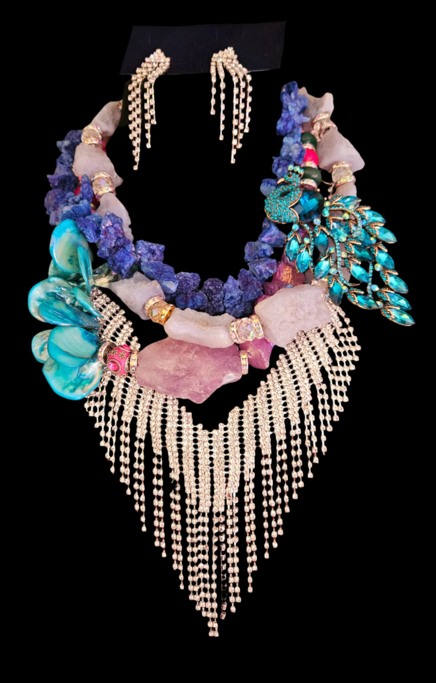 Rhinestone & Gemstone Assemblage Statement Necklace, OOAK Art