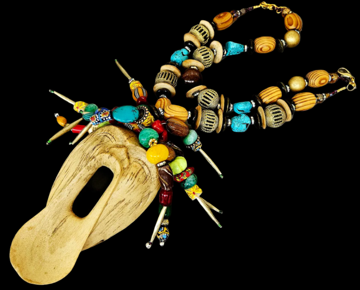 Exotic Wild Beaded Tribal Scream Mask Chest Piece - Haute Couture