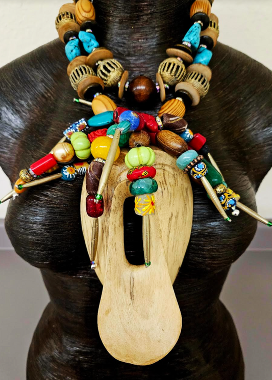 Exotic Wild Beaded Tribal Scream Mask Chest Piece - Haute Couture