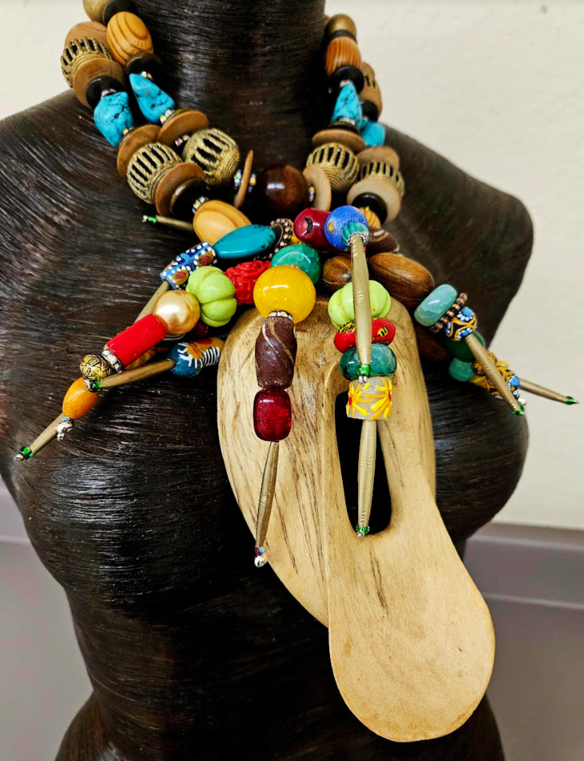 Exotic Wild Beaded Tribal Scream Mask Chest Piece - Haute Couture